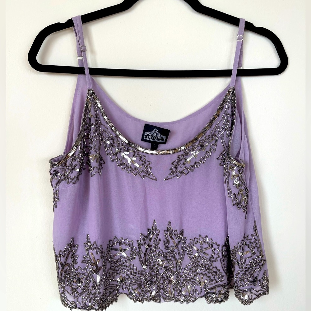 Purple beaded crop top with adjustable straps (L)